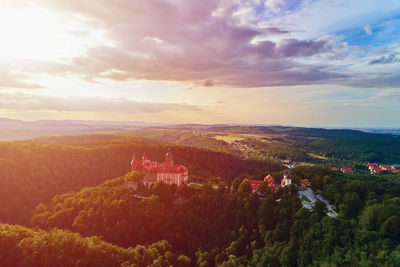 Ksiaz castle near walbzych at summer day, aerial view. famous touristic place