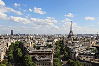 Aerial view of cityscape against sky during sunny day