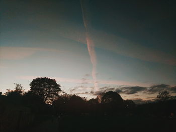 Low angle view of silhouette trees against sky at sunset