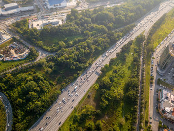 High angle view of cars on street in city