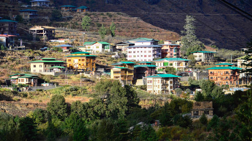 High angle view of buildings in town