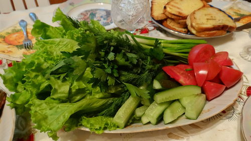 Close-up of salad in plate on table