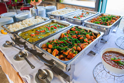 High angle view of food on table