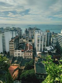 High angle view of buildings against sky