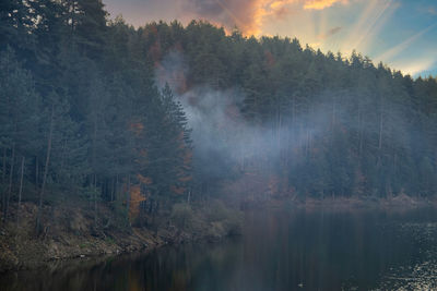 Scenic view of lake against sky during sunset