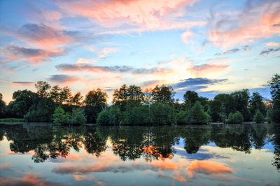 Scenic view of lake against sky during sunset