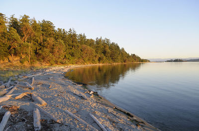 Scenic view of lake against clear sky