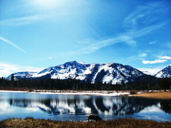 Scenic view of lake against cloudy sky