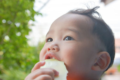 Close-up portrait of cute baby boy