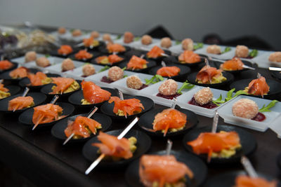 High angle view of sushi on table