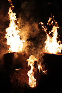 Close-up of fire in the dark