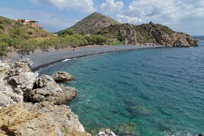 Scenic view of sea and rocks against sky