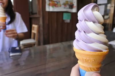 Close-up of hand holding ice cream cone