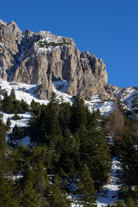 Scenic view of mountains against clear blue sky