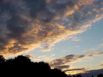 Low angle view of silhouette trees against dramatic sky