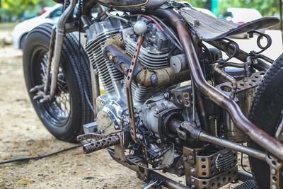 Motorcycle parked on field