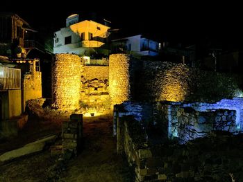 Illuminated buildings at night