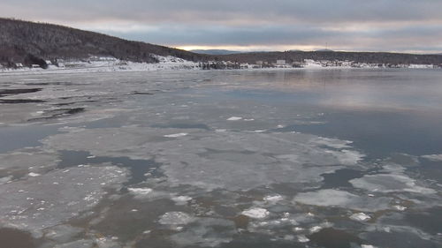 Scenic view of frozen lake against sky