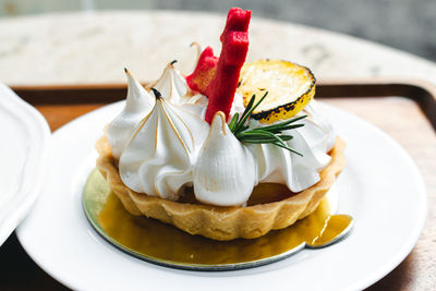 Close-up of dessert in plate on table