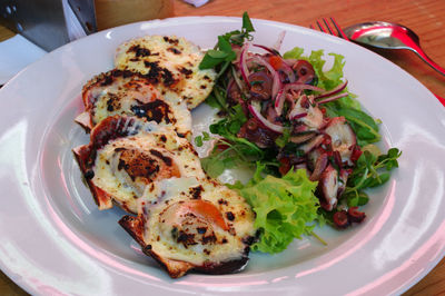 High angle view of meal served in plate