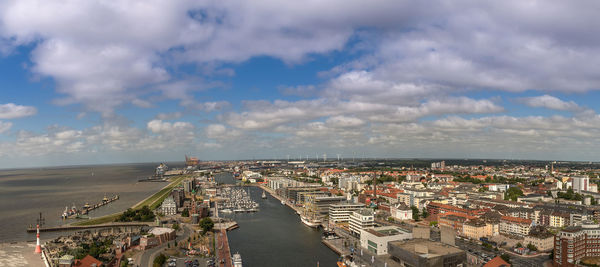 View of the harbor worlds maritime district of bremerhaven, germany