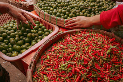 Full frame shot of fruits in basket at market stall