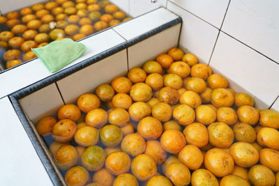 High angle view of fruits for sale in market