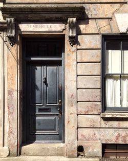 Closed door of old house