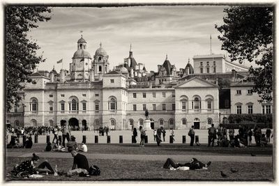 Tourists in front of historical building