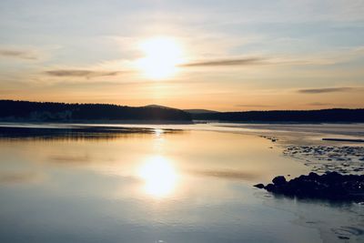 Scenic view of lake against sky during sunset