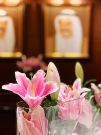 Close-up of pink roses in vase