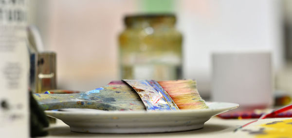 Close-up of objects on table