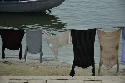 Clothes drying on ganga river bank