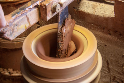 Old factory pottery production, making pots