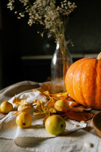 Close-up of pumpkin on table