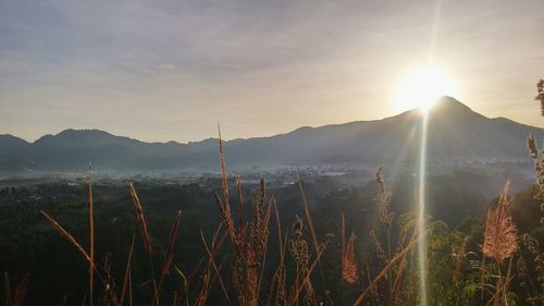 Scenic view of mountains at sunset