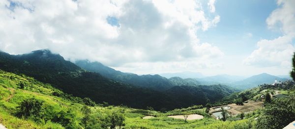 Panoramic view of landscape and mountains against sky