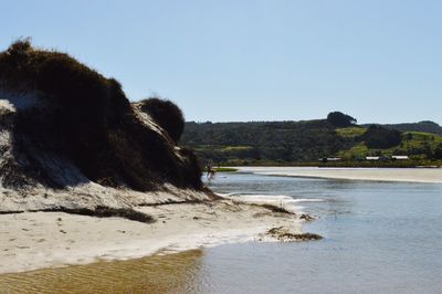 Scenic view of beach against clear sky