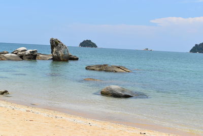 Scenic view of sea against blue sky