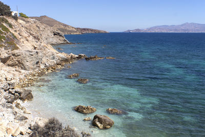 Scenic view of sea against clear sky