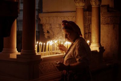 Side view of a man in temple