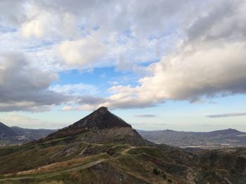 Scenic view of landscape against cloudy sky