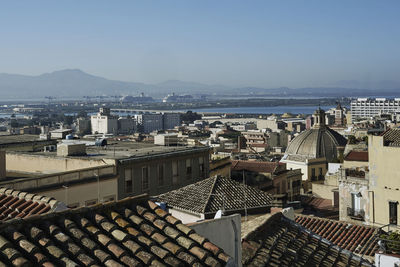 High angle view of townscape against sky