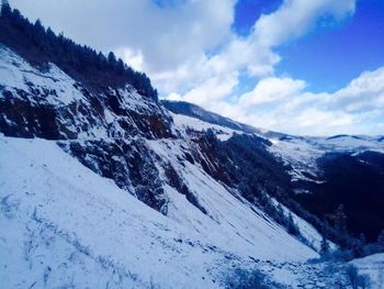 Scenic view of snow covered mountains