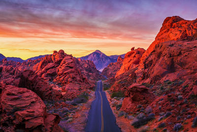 Scenic view of mountains against sky during sunrise nevada valley of fire state park 