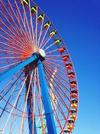 Low angle view of ferris wheel against clear blue sky