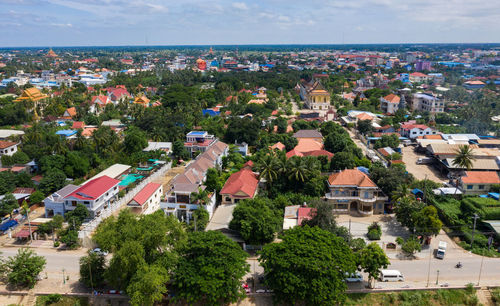 High angle view of townscape against sky