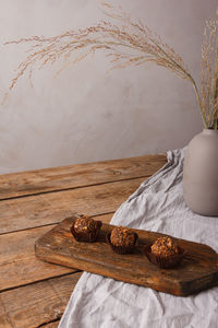 High angle view of bread on table at home