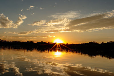 Scenic view of lake against sky during sunset