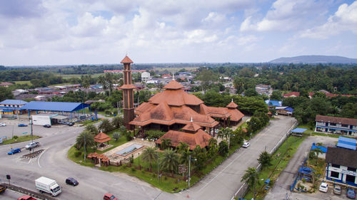 High angle view of cityscape against sky